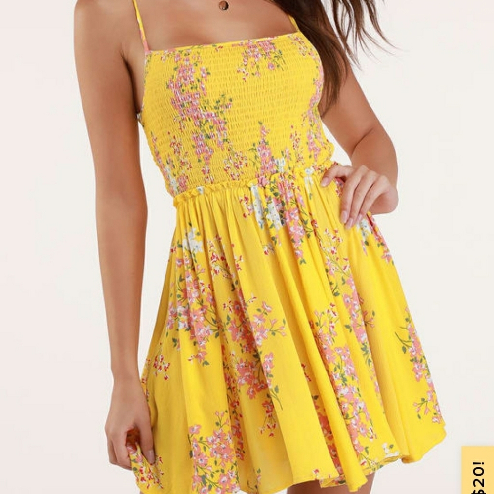 Lulus Fairy Tale Bliss yellow floral dress